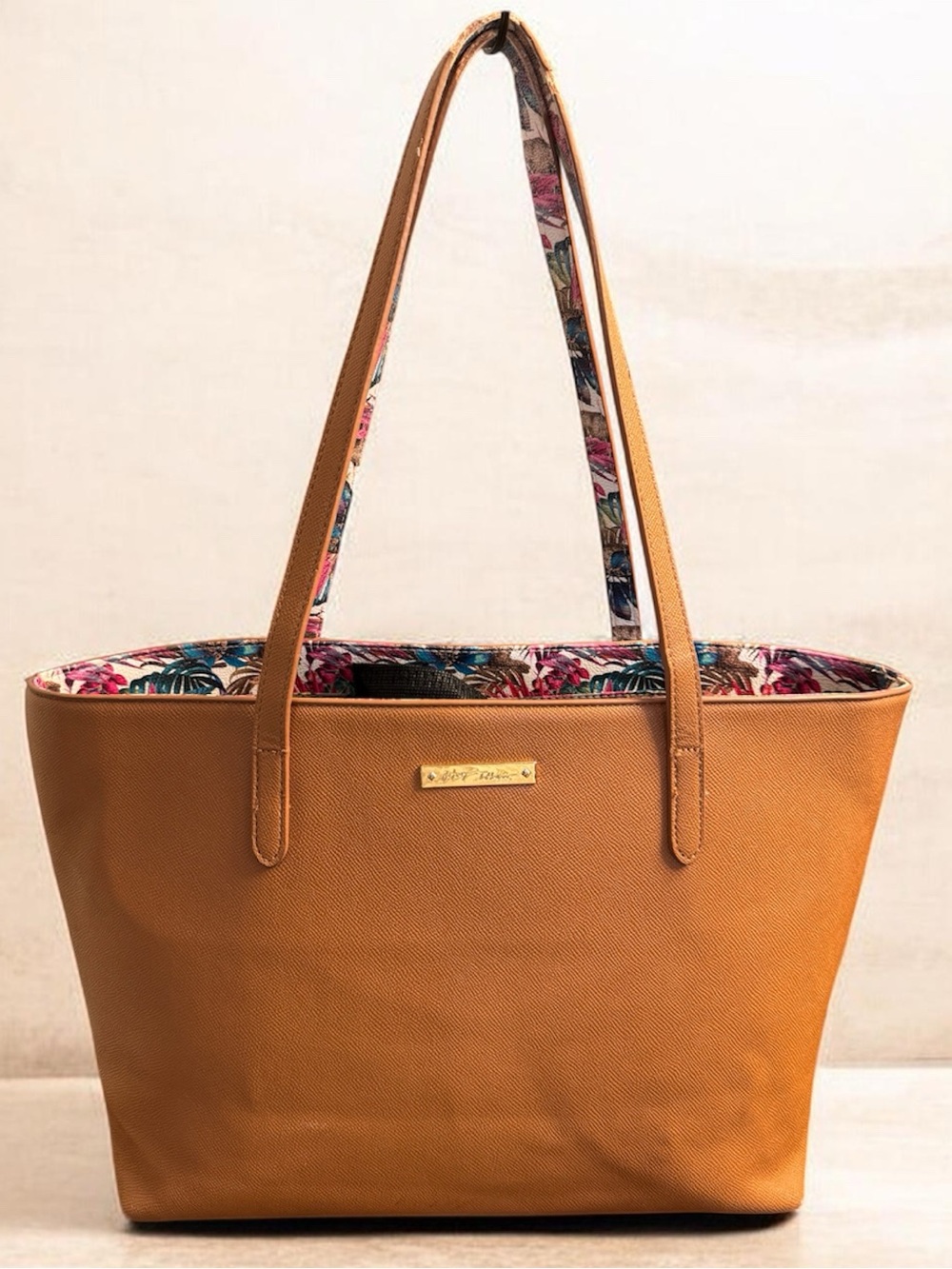 Betsey Johnson Vachetta XO Tan Tote with Floral Interior